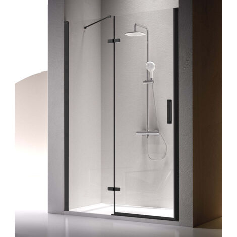 KASSANDRA NARDI NA403 Mampara Frente de Ducha Fijo + Puerta Abatible Negro Mate Transparente - Medida: 110-115 cm - ref: NA4030516S195110 (1/2)