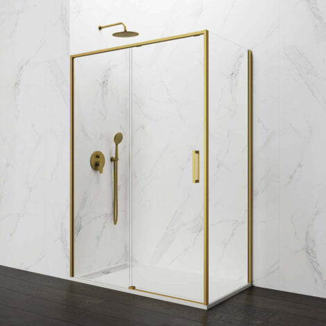 GME TWENTY Mampara Lateral Fijo Ducha 2F+1C Oro Transparente - Medida: 120-125/67-69 cm - ref: TWAF12570OR (1/2)