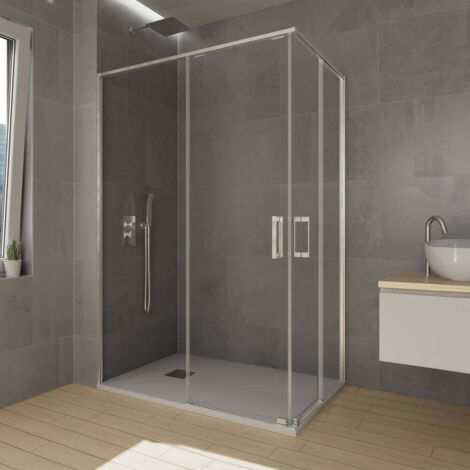 GME TWENTY Mampara Angular Ducha 2F+2C Cromo Transparente - Medida: 100x70 cm - ref: TWAV10070 (1/2)