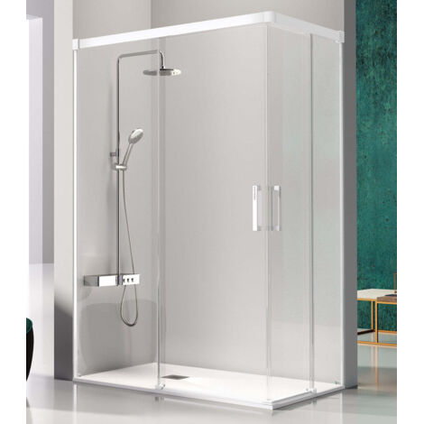 KASSANDRA GLASÉ Angular Ducha 2 Fijos + 2 Hojas Corredera 6 mm Blanco Transparente - Medida: 100x70 cm - ref: GS6070116S2001000+GS6070116S200070 (1/2)