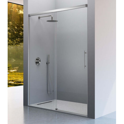 KASSANDRA URBAN  Mampara Frente de Ducha Fijos + Puerta Corredera Plata Mate Cepillado Transparente - Medida: 151-154 cm - ref: UR1024016S200151 (1/2)