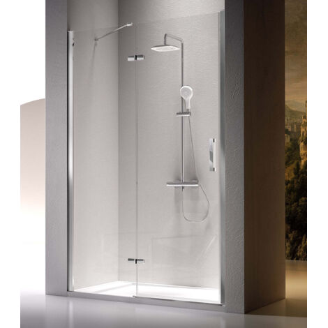 KASSANDRA NARDI NA403 Mampara Frente de Ducha Fijo + Puerta Abatible Plata Brillo Transparente - Medida: 125-130 cm - ref: NA4031616S195125 (1/2)