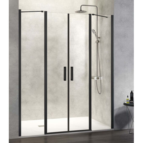 KASSANDRA NARDI NA515 Mampara de Ducha 2 Fijo + 2 Puertas Abatibles Negro Mate Transparente - Medida: 117-122 cm - ref: NA5150516S195117 (1/2)