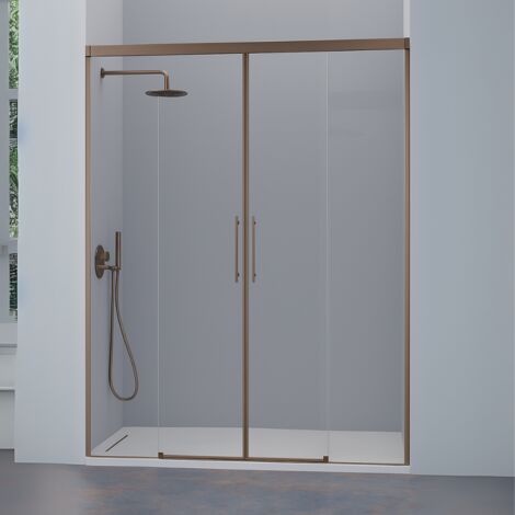 KASSANDRA URBAN Mampara Frente de Ducha 2 Fijos + 2 Puertas Correderas Bronce Cepillado Transparente - Medida: 176-180 cm - ref: UR1003916S200176 (1/2)