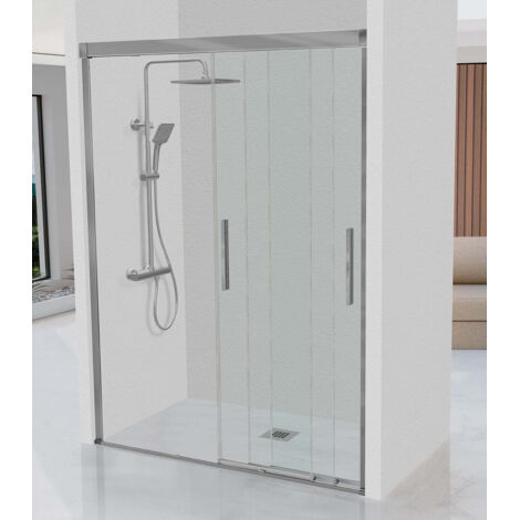KASSANDRA ESTRELLA Mampara Frente de Ducha 3 Puertas Correderas 6 mm Plata Brillo Transparente - Medida: 116-120 CM - ref: ET1011616S200116 (1/2)