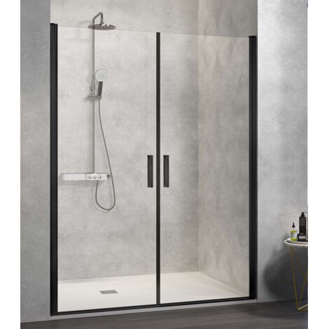 KASSANDRA NARDI NA501 Mampara de Ducha 2 Puertas Abatibles Negro Mate Transparente - Medida: 152-155 cm - ref: NA5010516S195152