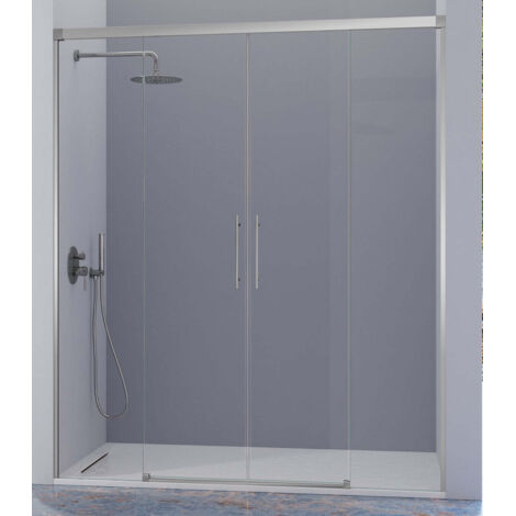 KASSANDRA URBAN Mampara Frente de Ducha 2 Fijos + 2 Puertas Correderas Plata Brillo Transparente - Medida: 136-140 cm - ref: UR1001616S200136 (1/2)