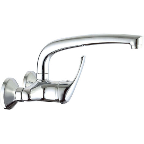Kibath Grifo Cocina monomando de PARED 15 cm acabado CROMO brillo fabricado en latón