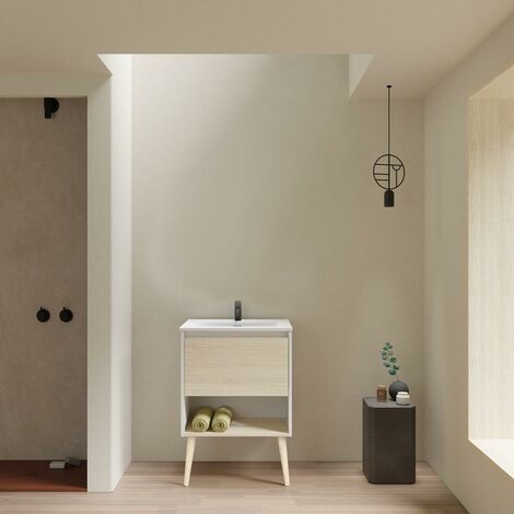 Mueble de baño lavabo sobre encimera - blanco brillo Niwa top Amizuva