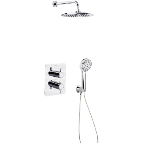 Ramon Soler - Conjunto Grifo Ducha Termostático Empotrado de 2 Vías Cromado con Accesorios Redondos Serie Blautherm