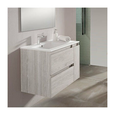 VISOBATH BOX Mueble+Lavabo 2C+1P Derecha Suspendido Abedul - Medida: 80 cm