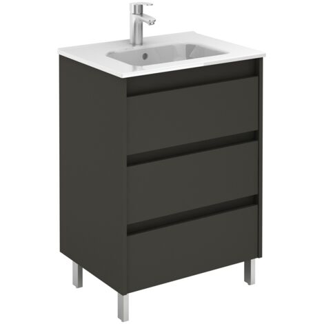 ROYO SANSA Mueble de Baño con Lavabo 3 Cajones Antracita Brillo - Medida: 60 CMS - ref: C0072557 (1/2)