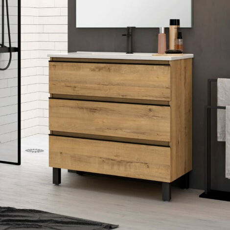 BATHME MADISON TOP Mueble de Baño con Lavabo 3 Cajones Roble Ostippo - Medida: 80 cms - ref: CNB395RT+SA.LIECO8146
