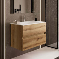AQUORE SEVILLA Mueble de Baño con Lavabo Suspendido 2 Cajones Color Roble Ostippo - Medida: 80 cm - ref: SEVILLA800RO