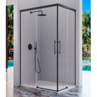 KASSANDRA URBAN Mampara Angular de Ducha 2 Fijos + 2 Hojas Correderas Negro Mate Transparente - Medida: 140x100 cm - ref: UR6070516S200140+UR6070516S200100