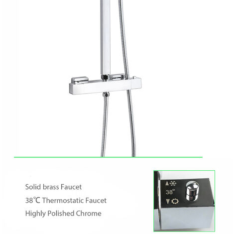 Biubiubath Thermostatic Exposed Shower Mixer Bathroom Twin Head Large Square Bar Set Chrome