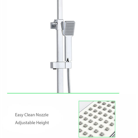 Biubiubath Thermostatic Exposed Shower Mixer Bathroom Twin Head Large Square Bar Set Chrome