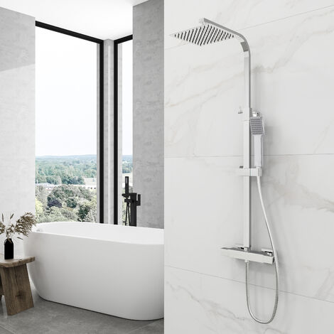 Biubiubath Thermostatic Mixer Shower Set square Chrome Anti-scalding Twin Head Exposed Valve Set (1/5)