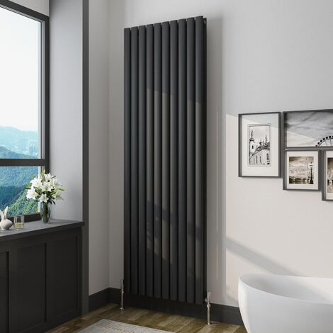 Biubiubath Black Oval Column Radiator Central Heating Vertical Double Desinger 1800x590mm (1/5)