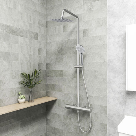 Biubiubath Thermostatic Twin Head Mixer Shower Exposed Vavle Square Large Bar Chrome Set