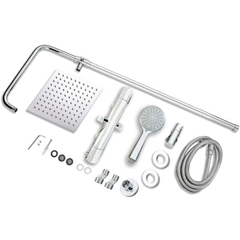 Biubiubath Thermostatic Twin Head Mixer Shower Exposed Vavle Square Large Bar Chrome Set