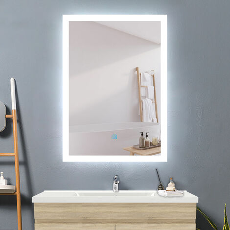 Biubiubath Illuminated Bathroom LED Mirror with Shaver Socket 800x600mm Smart Bathroom Mirror Light with Demister Touch Switch