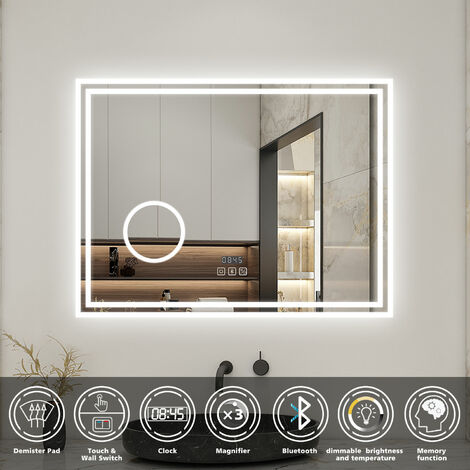 Biubiubath 1200x700mm Bathroom Mirror with 3 Colour Lights Manifier+Bluetooth Speaker+Clock+Anti-fog (1/5)