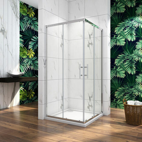 Acezanble 800x800x1850mm Corner Entry Shower Enclosure Sliding Doors Cubicle with 800x800x30mm Stone Tray and waste