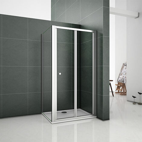 Acezanble 760x1900mm Framed Bifold Shower Door + 900x1900mm Side Panel (1/5)
