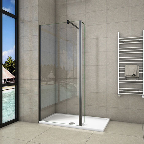 Biubiubath 800x2000mm Walk In Shower Black Rotational Panel Wet Room Easyclean Glass