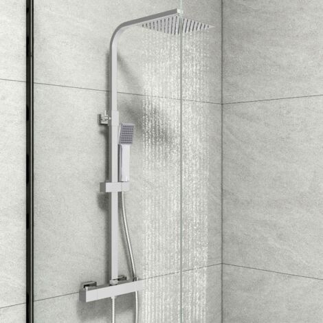 Biubuibath Bathroom Shower Mixer Thermostatic Exposed Square Modern Twin Head Valve Set Chrome (1/5)