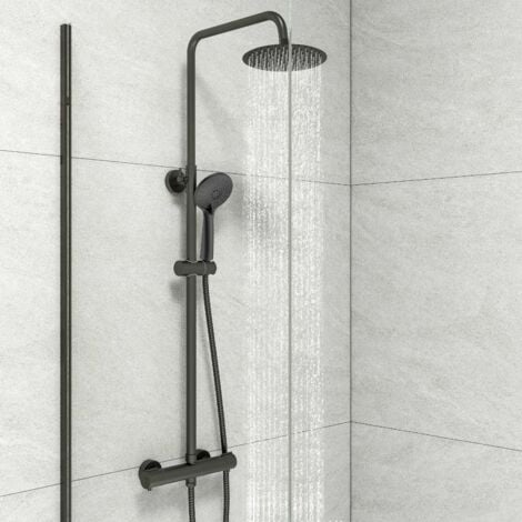 Biubuibath Thermostatic Round Exposed Valve Mixer Shower Set Matte Black