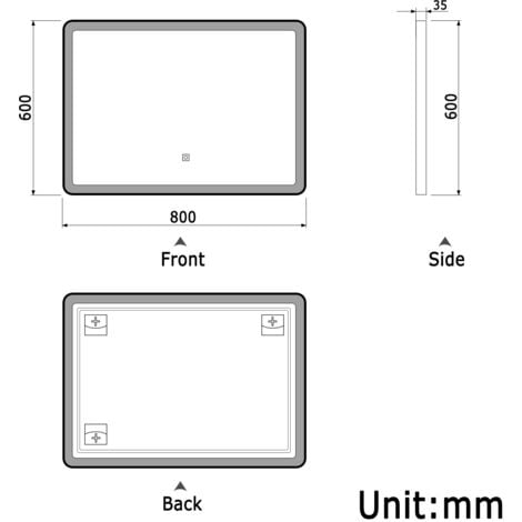 Biubiubath Black Frame Bathroom Mirror 800 x 600mm Bathroom LED Mirror with Dimamble Lights Anti-fog Touch Control