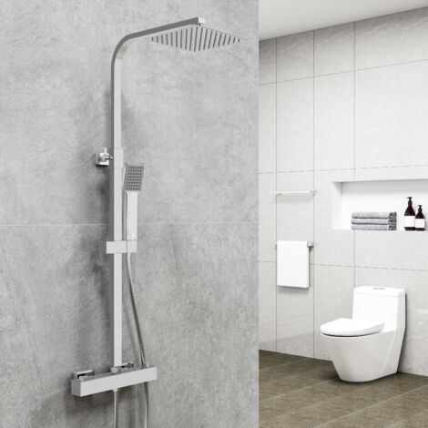 Biubuibath Thermostatic Shower Mixer Exposed Square Chrome Twin Head Valve Set (1/5)