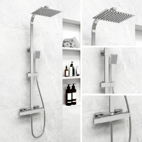 Biubuibath Bathroom Shower Mixer Thermostatic Exposed Square Twin Head Valve Set Chrome
