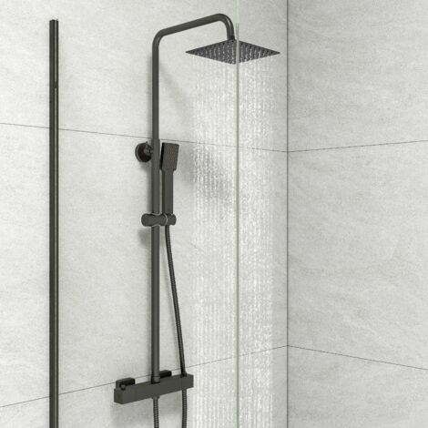 Biubuibath Bathroom Square Thermostatic Mixer Shower Set Matte Black Exposed Twin Head Valve (1/5)