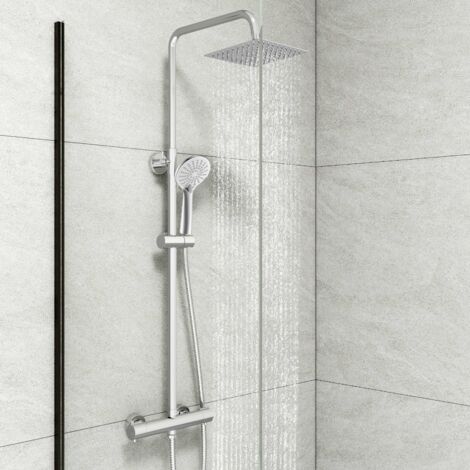 Biubuibath Mixer Shower Square Exposed Chrome Thermostatic Twin Head Set (1/5)