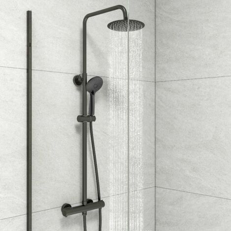 Biubuibath Thermostatic Round Exposed Valve Mixer Shower Set Matte Black (1/5)