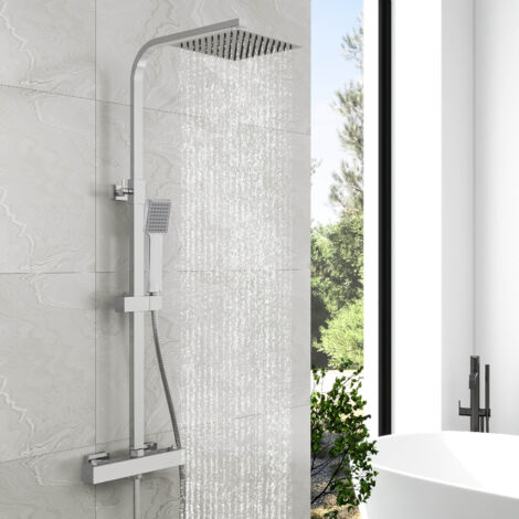 Biubuibath Exposed Thermostatic Mixer Shower Valve Set Chrome Square Bar Kit (1/5)