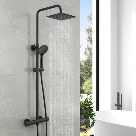 Biubuibath Bathroom Thermostatic Square Shower Mixer Black Set Twin Head (1/5)
