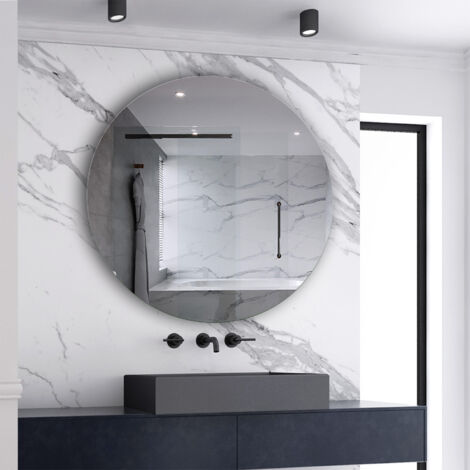 Biubiubath 90cm Round Bathroom Mirror Wall Mounted Mirror with HD Silver Glass Vertiacal IP44 Rated