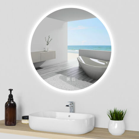 Biubiubath Round Bathroom LED Mirror with Dimmable LED Lights Demister Pad Touch Control (1/5)