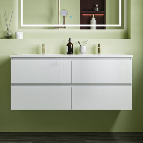1200mm White Vanity unit with Basin Wall Hung 4 Drawers Bathroom Furniture