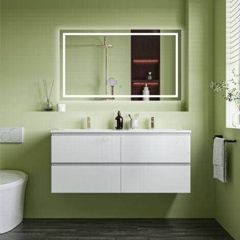 1200mm White Vanity unit with Basin Wall Hung 4 Drawers Bathroom Furniture
