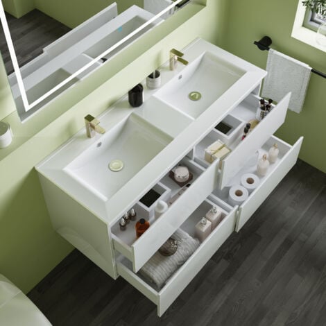1200mm White Vanity unit with Basin Wall Hung 4 Drawers Bathroom Furniture
