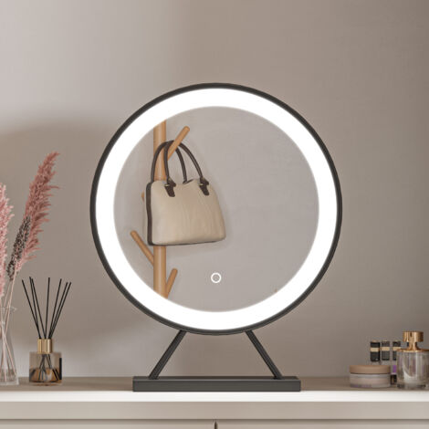 Biubiubath Illuminated Makeup Mirror 490x430mm with Dimmable LED Lights Black Frame Freestanding Mirror (1/5)