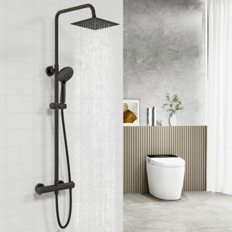 Biubiubath Thermostatic Twin Head Mixer Shower Set Square Bar Chrome Exposed Valve (1/5)
