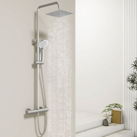 Biubiubath Square Thermostatic Mixer Shower Dual Head Rainfall Head Handset Bathroom