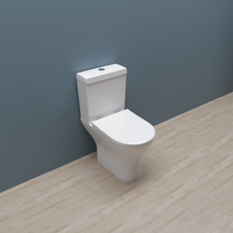 Biubiubath Close Coupled Toilet D Shape Soft Close Seat & Dual Flush Cistern White Ceramic WC Pan