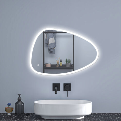 Biubiubath Asymmetrical Illuminated Bathroom Mirror with LED Lights Wall Mounnted 800x550mm Bathroom LED Mirror with Demister (1/5)